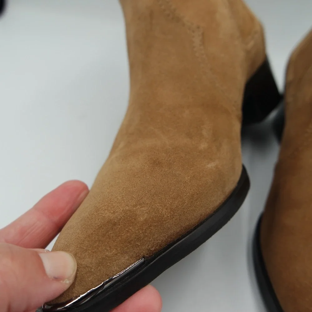 Marc Fisher Womens Yohani Tan Suede Western Ankle Boots Chelsea Booties Size 5.5